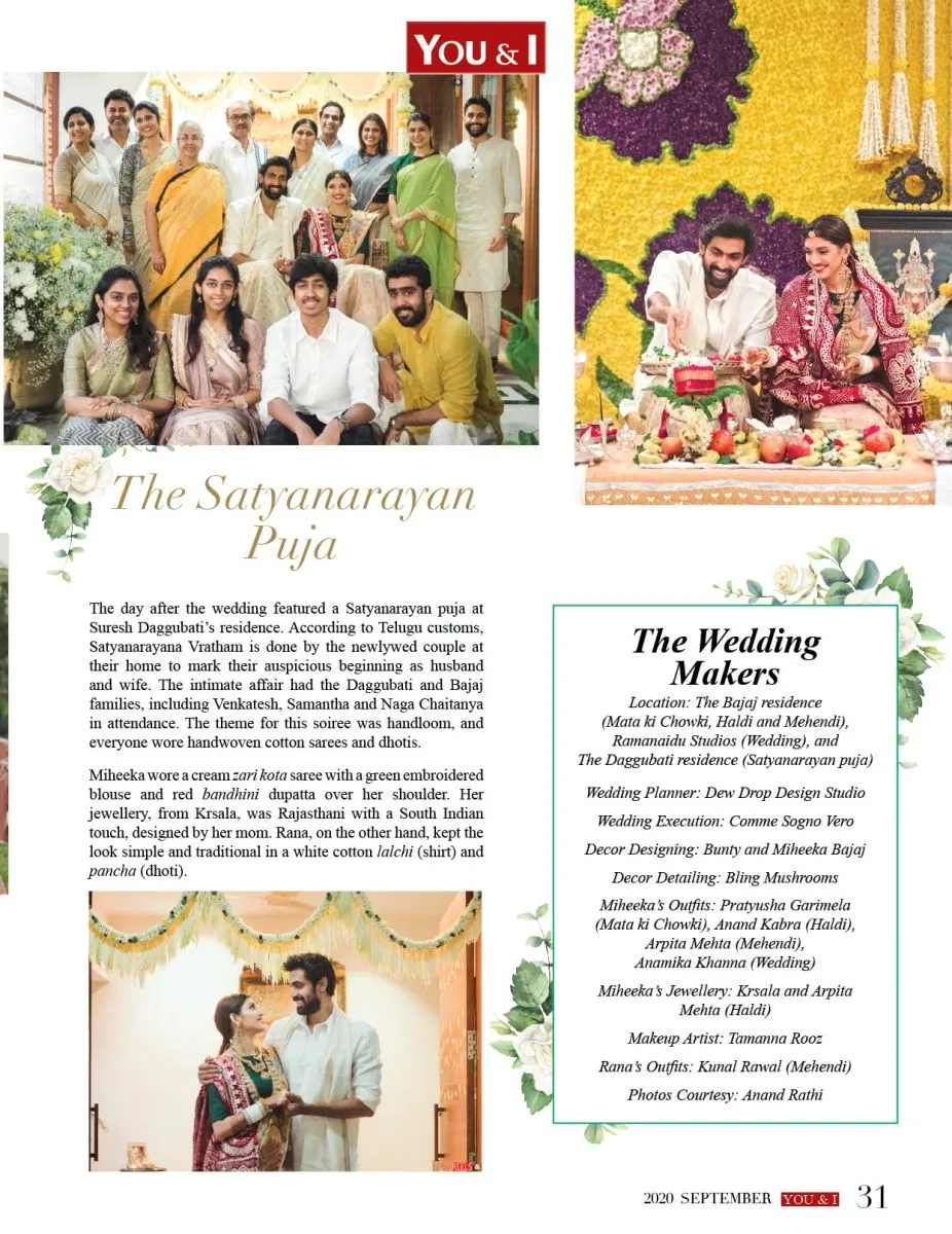 You & I Monthly – September 2020 – Miheeka Bajaj and Rana Daggubati Wedding  – You and I